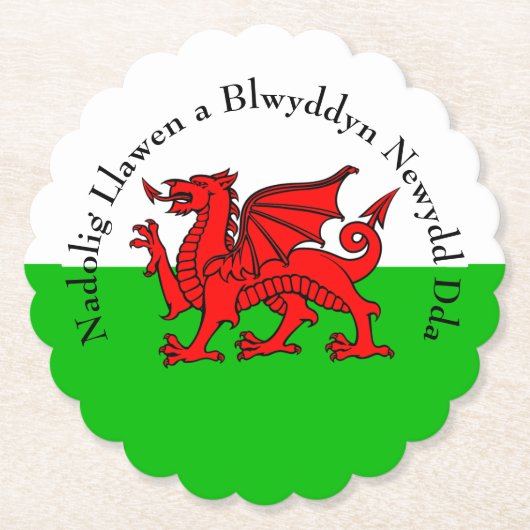 Edit Text Welsh Flag Red Dragon Weihnachten Untersetzer (Vorderseite)