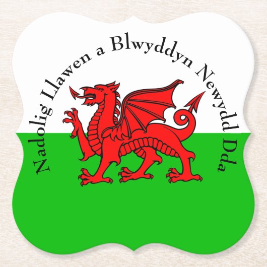 Edit Text Welsh Flag Red Dragon Weihnachten Untersetzer (Vorderseite)