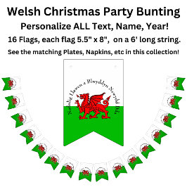 Edit Text Welsh Flag Red Dragon Weihnachtsjagd Wimpelkette