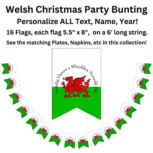 Edit Text Welsh Flag Red Dragon Weihnachtsjagd Wimpelkette