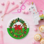 Edit Text Year Welsh Flag Red Dragon Christmas 7" Pappteller (Party)
