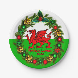 Edit Text Year Welsh Flag Red Dragon Christmas 7" Pappteller