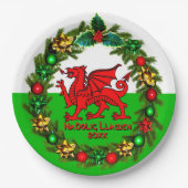 Edit Text Year Welsh Flag Red Dragon Christmas 9" Pappteller (Vorderseite)