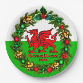 Edit Text Year Welsh Flag Red Dragon Christmas 9" Pappteller