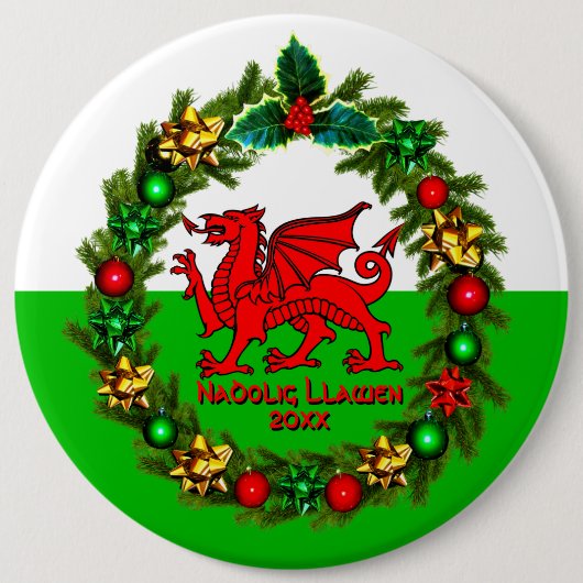 Edit Text Year Welsh Flag Red Dragon Weihnachten Button (Vorderseite)