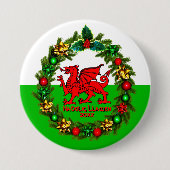 Edit Text Year Welsh Flag Red Dragon Weihnachten Button (Vorderseite)