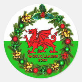 Edit Text Year Welsh Flag Red Dragon Weihnachten Runder Aufkleber