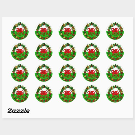 Edit Text Year Welsh Flag Red Dragon Weihnachten Runder Aufkleber (Blatt)