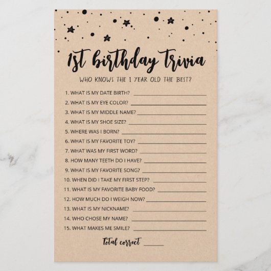 Editable 1. Geburtstagstrivia Geburtstagsparty (Vorderseite)