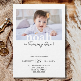 Editable 1st Birthday Photo Minimal First Birthday Einladung