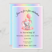 Editable 2nd Birthday Invitation Cute Elephant Einladung (Vorne/Hinten)