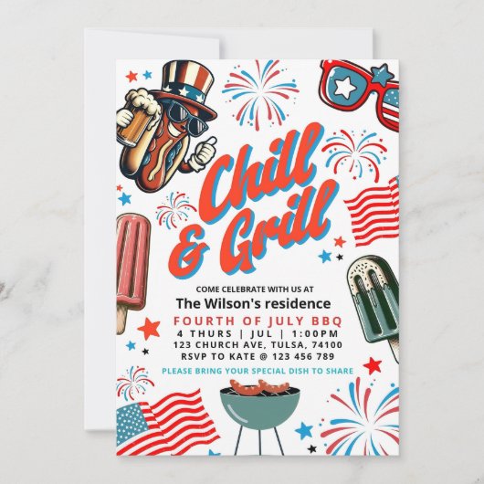 Editable 4. Juli Chill and Grill GRILLEN Party Einladung (Vorderseite)