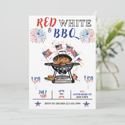 EDITABLE 4. Juli Party Einladung, Red White Einladung (Stehend Vorderseite)