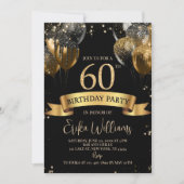 Editable 60th Birthday Invitation: Black & Gold Ba Einladung (Vorderseite)