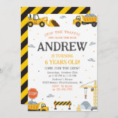 Editable A Modern Construction Birthday Party Einladung (Vorne/Hinten)