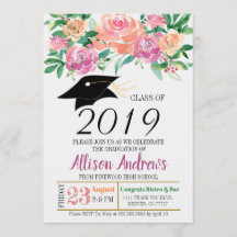 Editable Abschluss-Einladung - mit Blumen