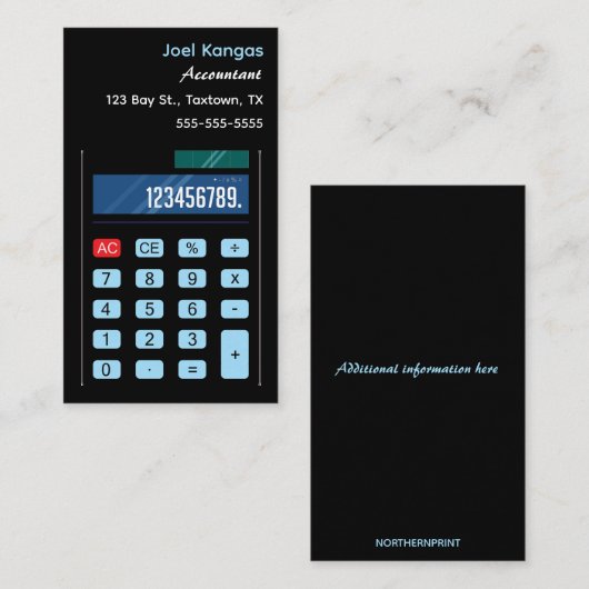 Editable Accountant Calculator Visitenkarte (Vorne/Hinten)