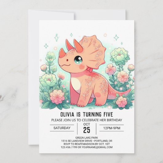 Editable Adorable Dinosaur Digital Geburtstag Einladung (Vorderseite)
