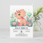 Editable Adorable Dinosaur Digital Geburtstag Einladung (Stehend Vorderseite)