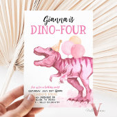 Editable AGE Pink T-Rex Dinosaurier Birthday Fun Einladung