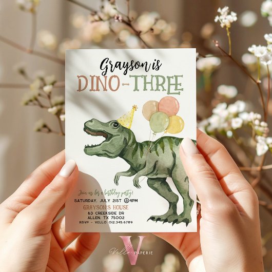 Editable AGE T-Rex Dinosaurier Birthday Fun Niedli Einladung