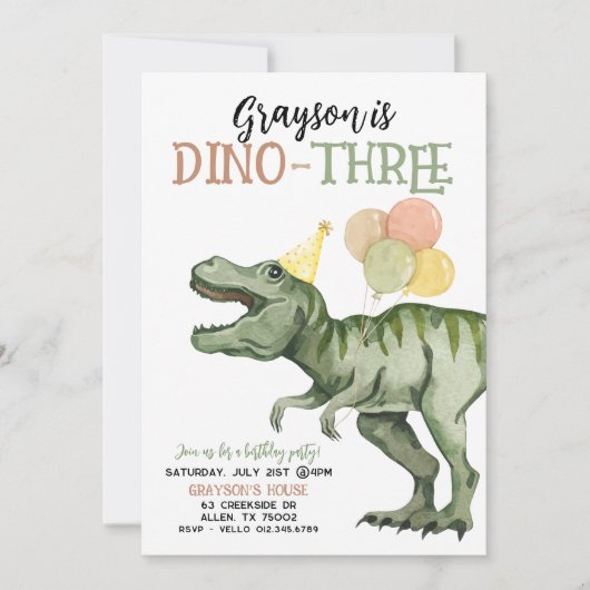 Editable AGE T-Rex Dinosaurier Birthday Fun Niedli Einladung (Vorderseite)