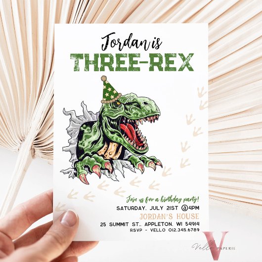 Editable AGE T-Rex Green Dinosaurier Birthday Einladung