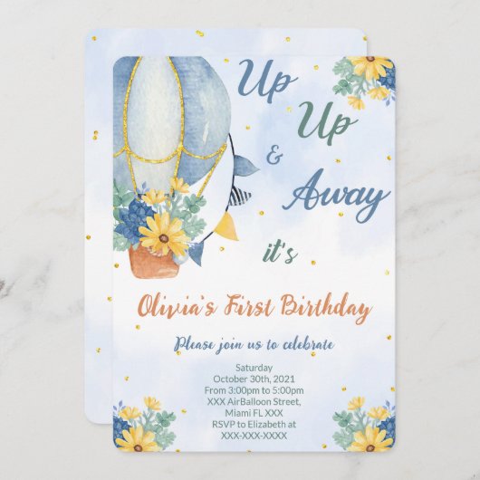 Editable Air Ballon Einladungen (Vorne/Hinten)