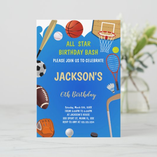 Editable All-Star Athletic Party Einladung für Jun (Stehend Vorderseite)