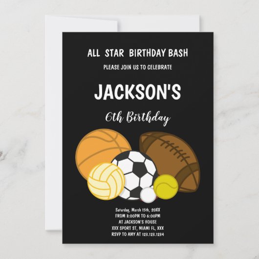 Editable All-Star Athletic Party Einladung für Jun (Vorderseite)