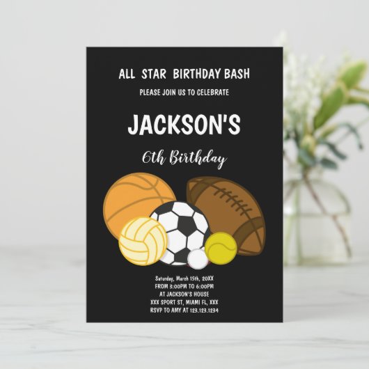 Editable All-Star Athletic Party Einladung für Jun (Stehend Vorderseite)