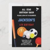 Editable All-Star Boys Athletic Party laden Sie ei Einladung (Vorderseite)