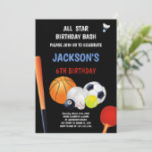 Editable All-Star Boys Athletic Party laden Sie ei Einladung (Stehend Vorderseite)
