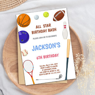 Editable All-Star Boys Athletic Party laden Sie ei Einladung