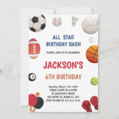 Editable All-Star Boys Athletic Party laden Sie ei Einladung (Vorderseite)