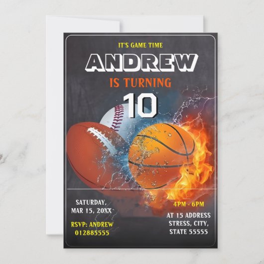 Editable All Star Sports - Einladung zum Geburtsta (Vorderseite)