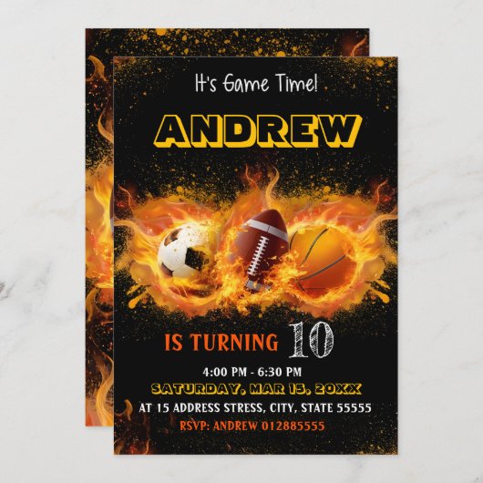 Editable All Star Sports - Einladung zum Geburtsta (Vorne/Hinten)