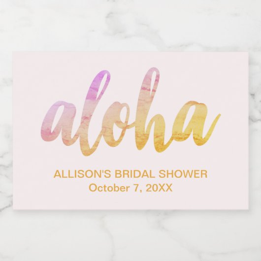 Editable Aloha Tropical Brautparty Mini Schaumweinetikett (Einzelnes Label)