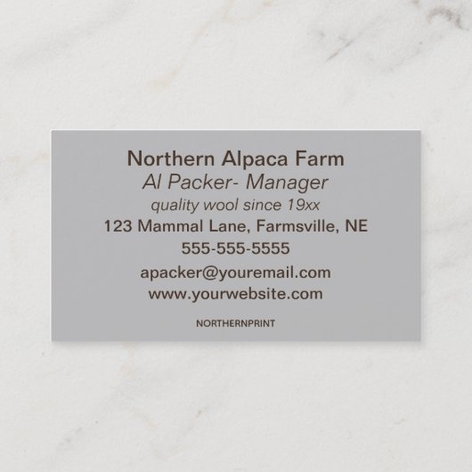 Editable Alpaca Wool Bauer Visitenkarte (Rückseite)