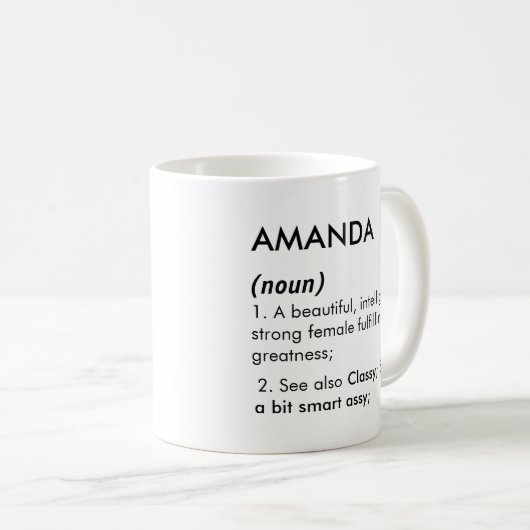 Editable Amanda name definition, custom name Kaffeetasse (VorderseiteRechts)