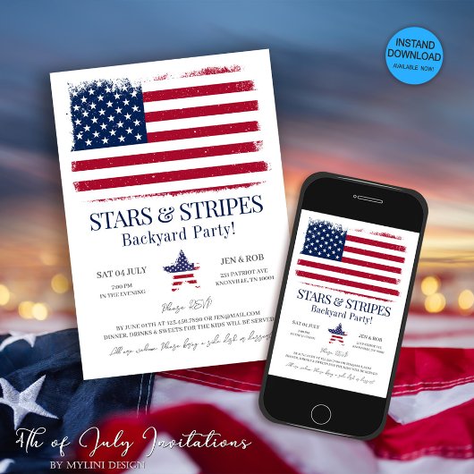 Editable American Flag 4. Juli Einladung