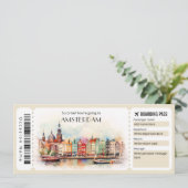 Editable Amsterdam Boarding Pass Flugzeug Ticket Einladung (Stehend Vorderseite)