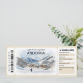 Editable Andorra Flugzeug Ticket, Andorra Trip Einladung (Stehend Vorderseite)
