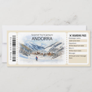 Editable Andorra Flugzeug Ticket, Andorra Trip Einladung