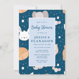 Editable Animal Safari Jungle Blue Baby Dusche Einladung