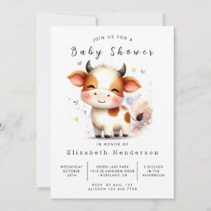 Editable Animal Stylish Cow Baby Shower Einladung