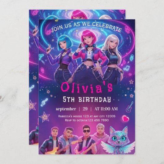 Editable Anime Birthday Invitation  Einladung (Vorne/Hinten)