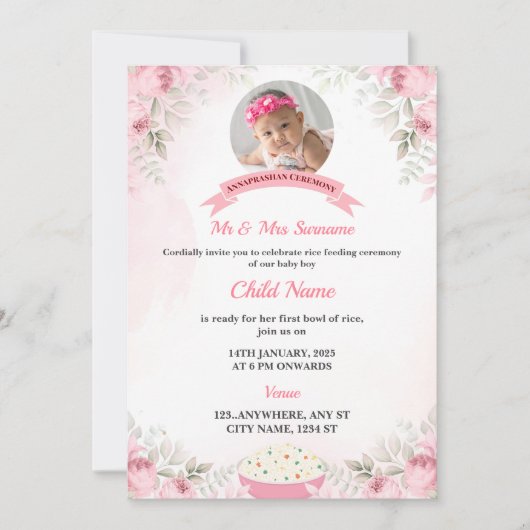 Editable Annaprashan Invitation Card Girl Einladung (Vorderseite)