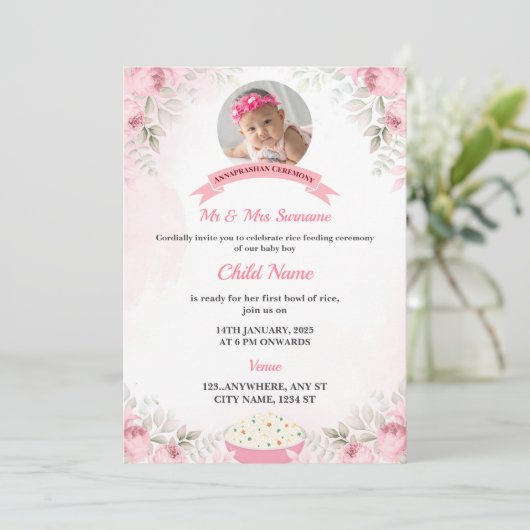 Editable Annaprashan Invitation Card Girl Einladung (Stehend Vorderseite)