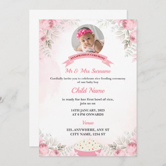 Editable Annaprashan Invitation Card Girl Einladung (Vorne/Hinten)